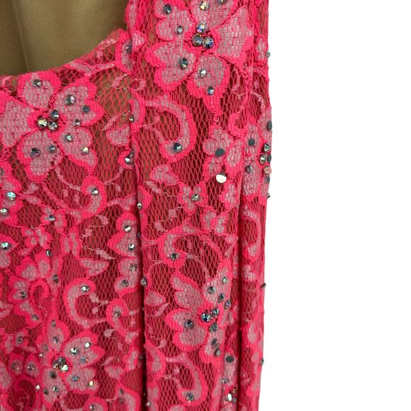 Jovani Pink Lace Halter Rhinestone Embellished Evening Gown 14 AS IS ALTERED - Picture 11 of 12